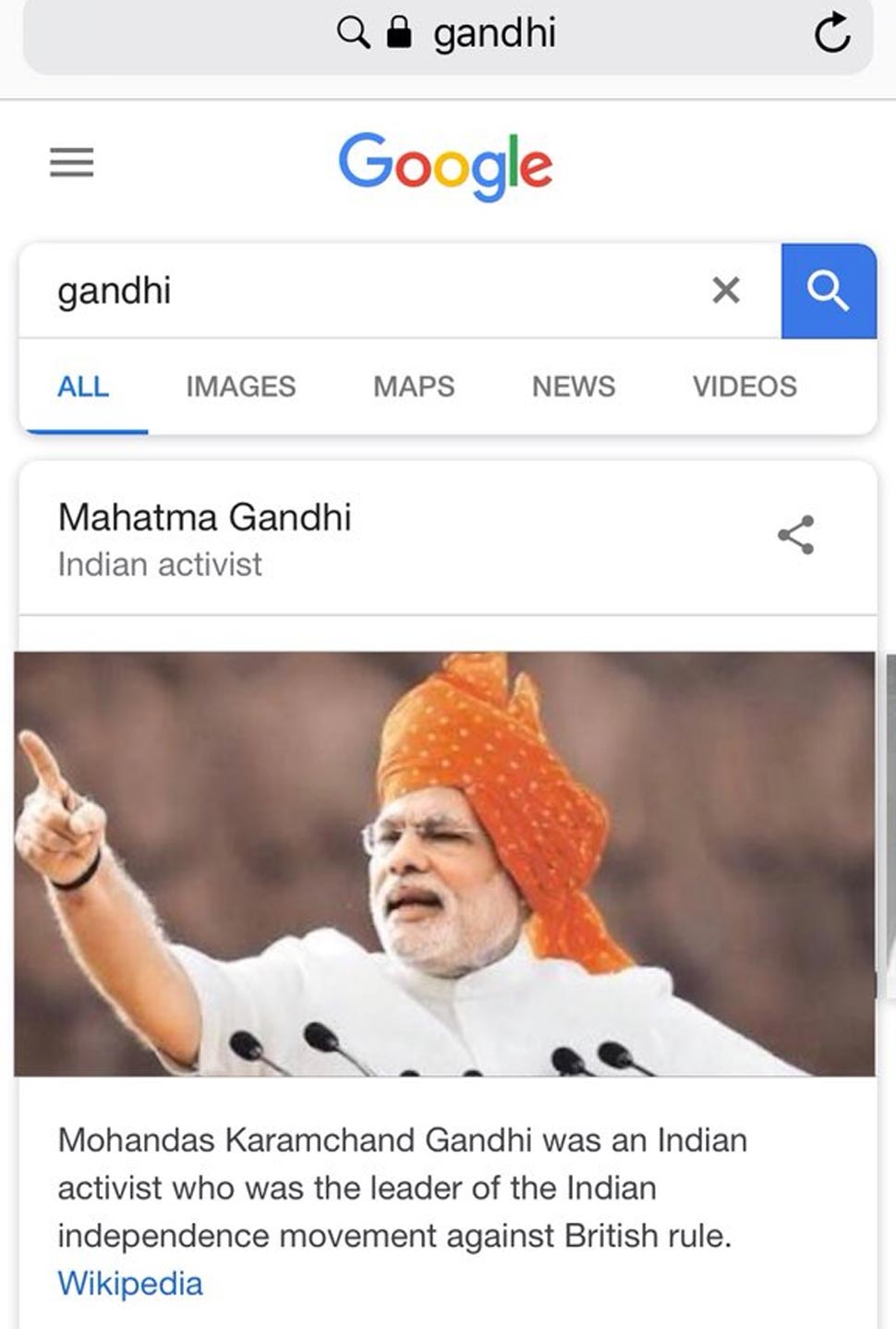 Google show Pm Modi photo on typing Mahatma Gandhi Name