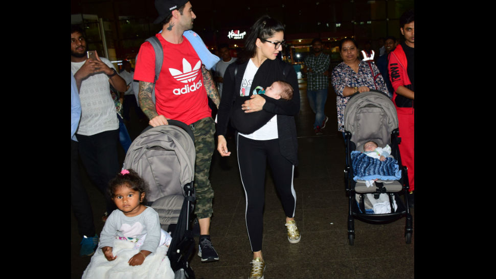 Sunny Leone first public appearance with her all her three kids see pics