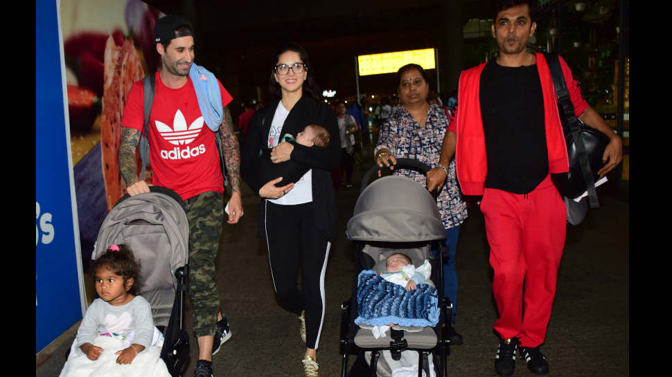 Sunny Leone first public appearance with her all her three kids see pics