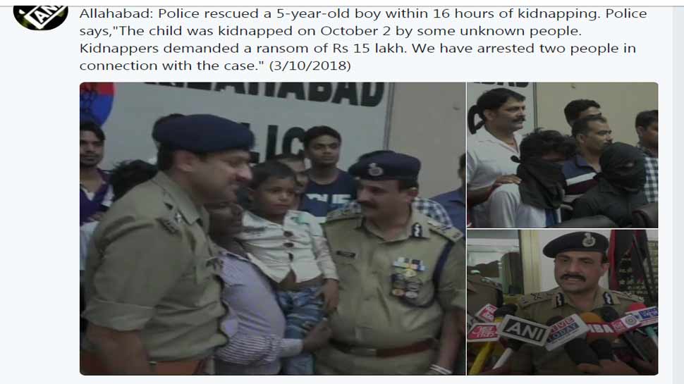 Police rescued a 5 year old boy within 16 hours of kidnapping in Allahabad