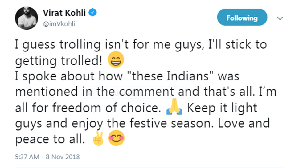 Virat kohli on his trolling