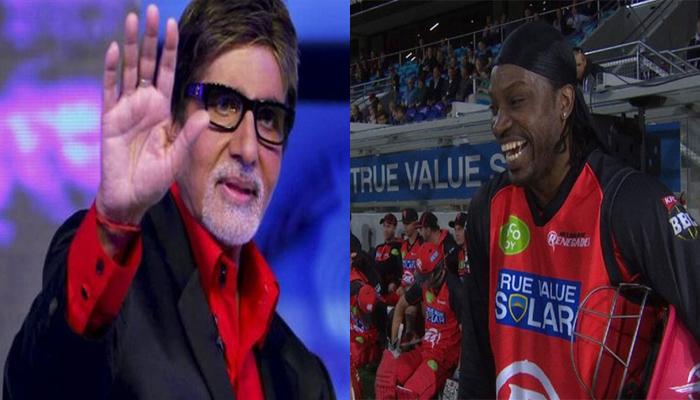 क्रिस गेल ने अपना हस्ताक्षर किया हुआ बल्ला अमिताभ को किया भेंट क्रिस गेल ने अपना हस्ताक्षर किया हुआ बल्ला अमिताभ को किया भेंट
