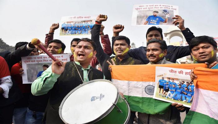 India celebrates winning of Rahul dravid boys in Under 19 world cup 2018 India celebrates winning of Rahul dravid boys in Under 19 world cup 2018