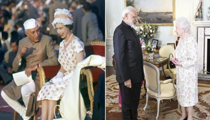 British Queen Elizabeth II meeting with Jawaharlal Nehru to PM Narendra Modi British Queen Elizabeth II meeting with Jawaharlal Nehru to PM Narendra Modi