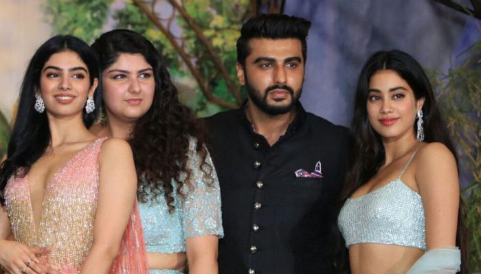arjun kapoor come together with sister jhanvi and khushi for the first time in sonam's reception arjun kapoor come together with sister jhanvi and khushi for the first time in sonam's reception
